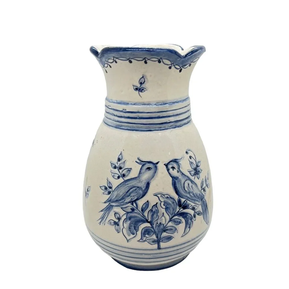 Sant'Anna Ceramic Vase Love Birds Blue Birds Hand Painted Portugal 1988 Teresa
